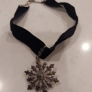 Suspicion Sterling Marcasite Snowflake Velvet Choker